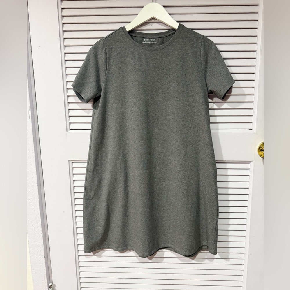 Eileen Fisher  Organic Cotton Heathered Gray Jersey Crew neck Shirt Dress Size S